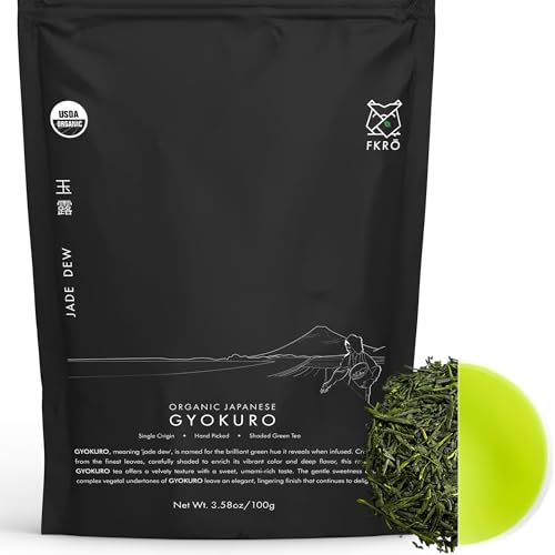 FKRO Organic Gyokuro | Premium Japanese Shade-Grown Green Tea | Hand-Picked Loose Leaf Tea, Shaded for 21 Days | Freshly Flown from Japan Monthly (100g/3.5oz Pouch)